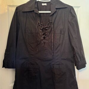 Suzy Shier Black Lace-Up Blouse